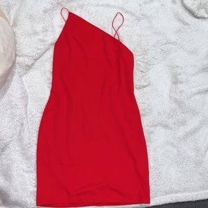 Red asymmetrical dress